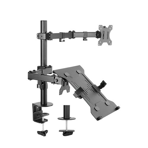 Brateck Economical Double Joint Articulating Steel Monitor Arm with Laptop Holder, Fits 13"-32" Monitors, Supports Up to 8kg, VESA 75x75 & 100x100