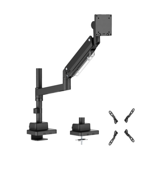 Brateck LDT80-C012P Super Heavy-Duty Pole-Mounted Gas Spring Monitor Arm for 24"-57" Screens, Up to 27kg, Matte Black
