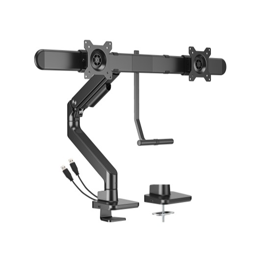 Brateck LDT81-C022UC-B Gas Spring Dual Monitor Arm with USB-A & USB-C Ports, Fits 17-32 Inch Screens, Fine Texture Black