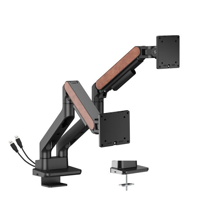 Brateck LDT81N-C024UC Fusion Heavy-Duty Gas Spring Dual Monitor Arm with USB-A & USB-C Ports for 17"–35" Monitors, Fine Texture Black