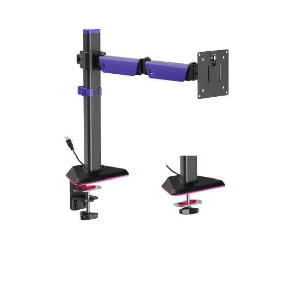 Brateck LDT89-C012L Articulating RGB Lighting Gaming Monitor Arm Matte Black, Fits 17"-40" Screens, Up to 12kg Capacity