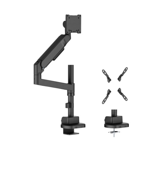 Brateck LDT92-C012P-B Heavy-Duty Pole-Mounted Gas Spring Monitor Arm for 24" to 57" Screens - Supports up to 27kg, VESA Compatible, Adjustable Tilt & Swivel