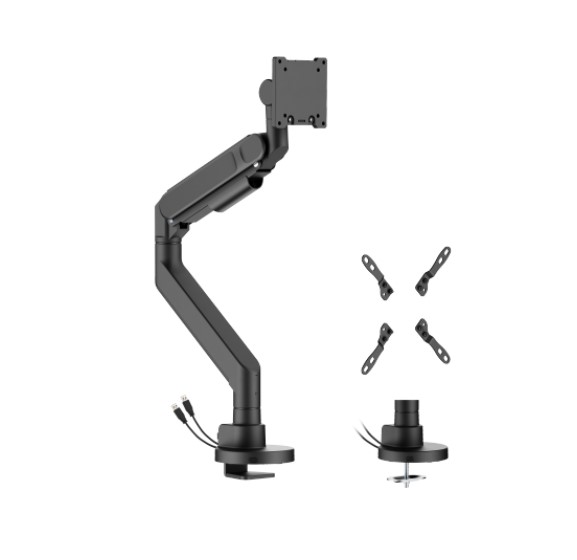 Brateck LDT92-C012UC-B Heavy-Duty Gas Spring Monitor Arm with USB-A and USB-C Ports, Fits 24-57" Curved Monitors, Detachable VESA Plate, Cable Management