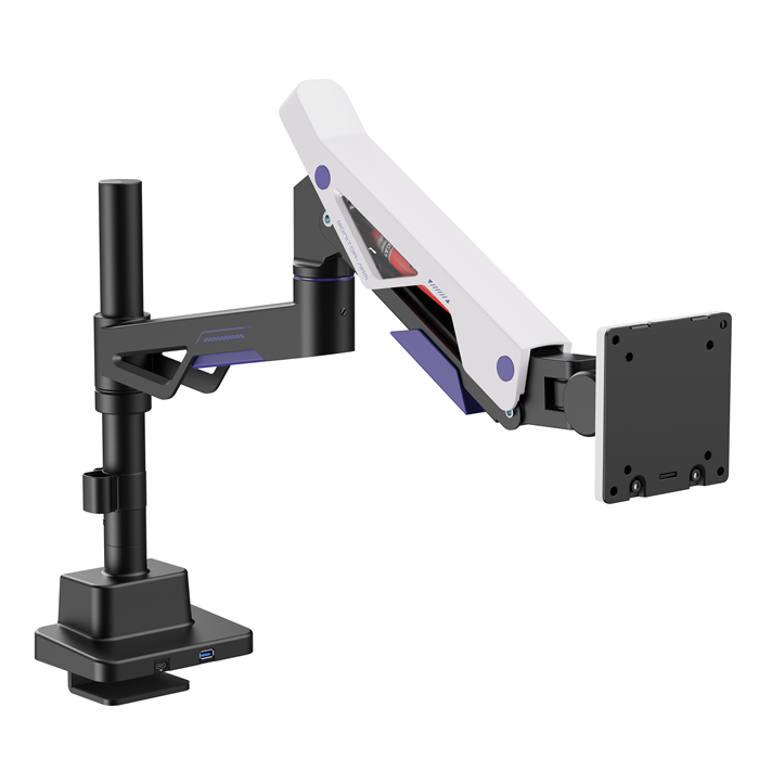 Brateck LDT95-C012UCP Atlas Neo Heavy Duty Pole-Mounted Gaming Monitor Arm with USB-A & USB-C Ports for 24"-57" Monitors, Matte Black & White