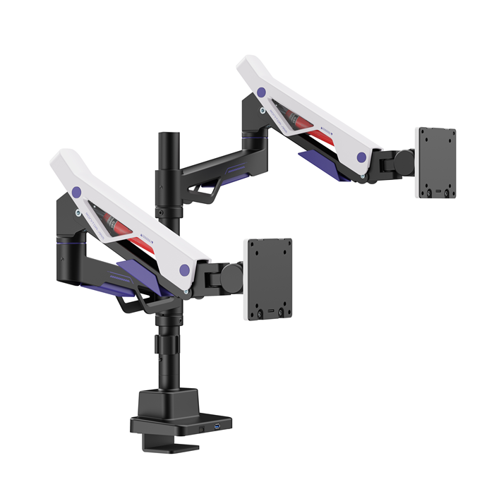 Brateck LDT95-C024UCP Atlas Neo Dual Monitor Arm 24-57 inch Adjustable Pole-Mounted with USB-A & USB-C, Matte Black & White