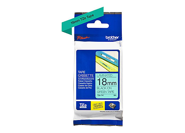 Brother TZe-741 18mm Laminated Label Tape Black on Green, 8m - Durable, Water & Fade Resistant for P-touch Printers