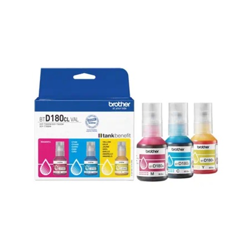 Brother BTD180 Colour Value Pack - Cyan, Magenta, Yellow Ink Bottles for DCP-T580DW, High Yield 5000 Pages Each