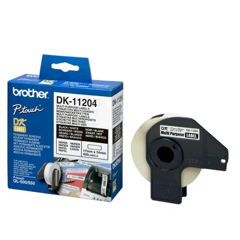 Brother DK-11204 White Multi-Purpose Return Address Labels 17mm x 54mm - 400 Labels per Roll, Black on White Die-Cut Paper