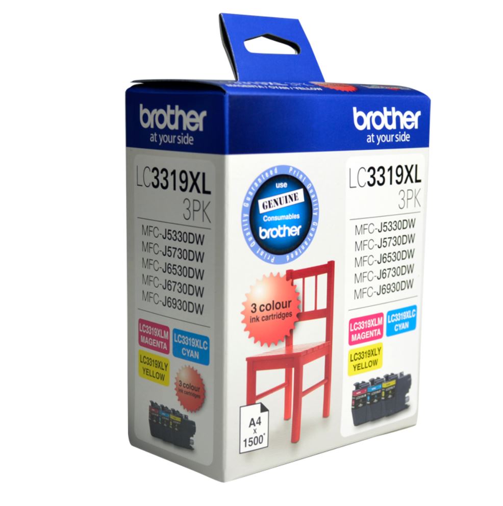 Brother LC-3319XL Colour Value Pack - High Yield Cyan, Magenta & Yellow Ink Cartridges Compatible with MFC-J5330DW Series - Up to 3000 Pages