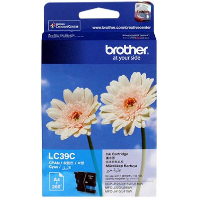 Brother LC-39C Cyan Ink Cartridge (Innobella) — Genuine Cyan, Approx. 260 Pages | Fits DCP-J125/J315W/J515W & MFC-J220/J265W/J410/J415W