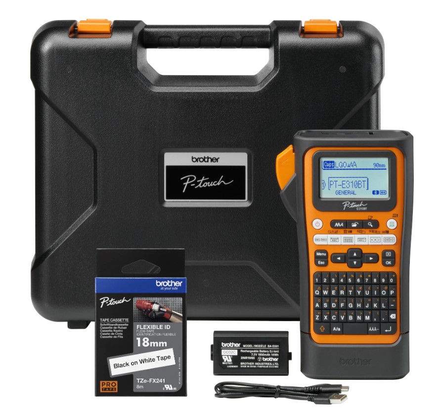 Brother PT-E310BTVP Industrial Handheld Label Printer with Bluetooth & USB-C, 18mm Laminated TZe Tape, Rechargeable Battery, 3-Year Warranty