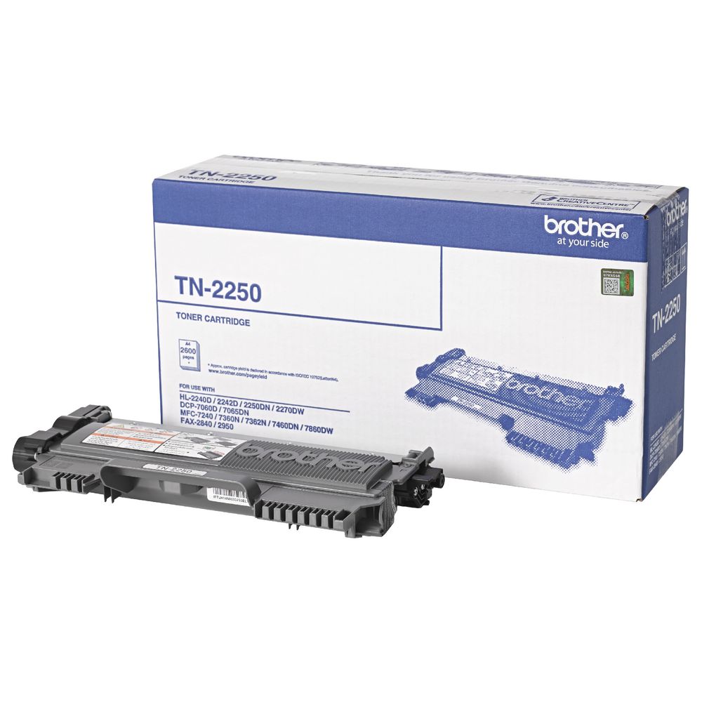 Brother TN-2250 High Yield Mono Laser Toner Cartridge, 2600 Pages - Compatible with HL-2240D/2242D/2250DN/2270DW, DCP-7060D/7065DN, MFC-7360N Series, FAX-2950/2840