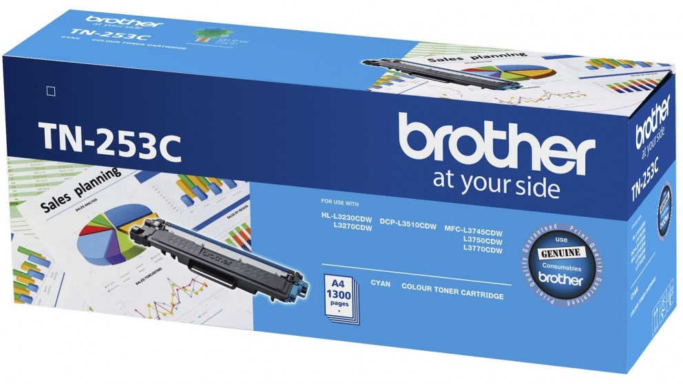 Brother TN-253C Cyan Toner Cartridge - Compatible with HL-3230CDW, HL-3270CDW, DCP-L3015CDW, MFC-L3745CDW, L3750CDW, L3770CDW | 1,300 Page Yield