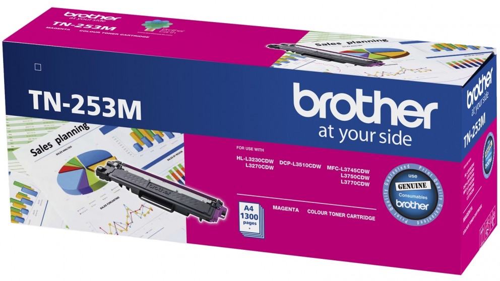 Brother TN-253M Magenta Toner Cartridge 1,300 Pages High Yield for HL-L3230CDW/3270CDW/DCP-L3510CDW/MFC-L3745CDW Series