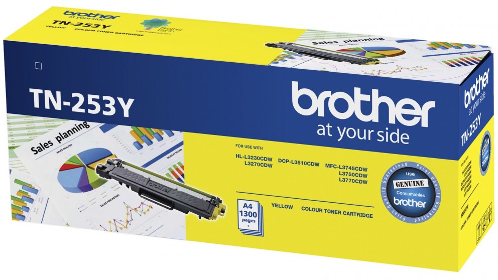 Brother TN-253Y Yellow Toner Cartridge - High Yield 1,300 Pages for HL-3230CDW/3270CDW/DCP-L3015CDW/MFC-L3745CDW/L3750CDW/L3770CDW