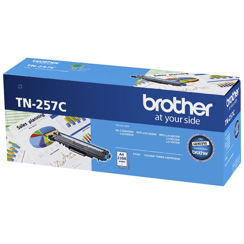 Brother TN-257C Cyan High Yield Toner Cartridge - Compatible with HL-L3230CDW, HL-L3270CDW, DCP-L3510CDW, MFC-L3745CDW & More (2,300 Pages)