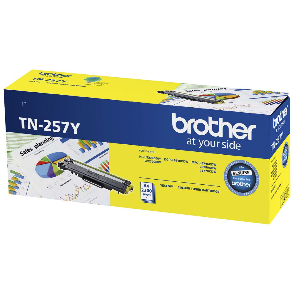 Brother TN-257Y Yellow High Yield Toner Cartridge - 2,300 Pages Compatible with HL-3230CDW, 3270CDW, DCP-L3015CDW & More