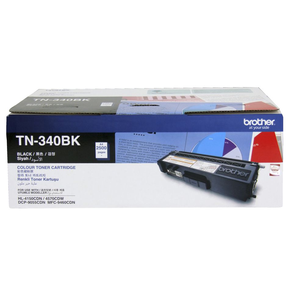 Brother TN-340BK Genuine Black Laser Toner Cartridge - Standard Yield 2500 Pages for HL-4150CDN, 4570CDW, DCP-9055CDN, MFC-9460CDN, 9970CDW Printers