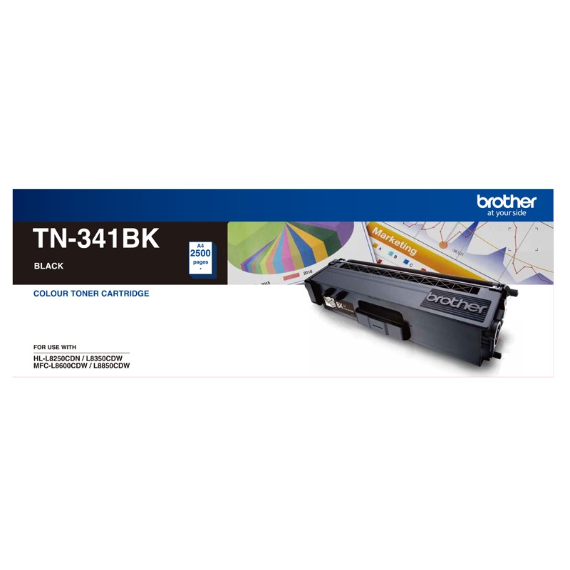 Brother TN-341BK Black Toner Cartridge - Standard Yield 2500 Pages Compatible with HL-L8250CDN, HL-L8350CDW, MFC-L8600CDW & L8850CDW