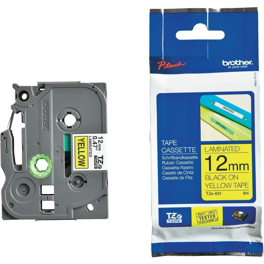 Brother TZe-631 12mm Black on Yellow Laminated Label Tape 8m for P-touch Label Makers