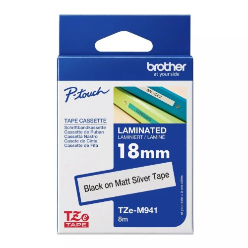 Brother TZe-M941 18mm Black on Silver Matt Laminated Label Tape Cartridge - Durable for Indoor & Outdoor Use, Compatible with P-touch Label Makers