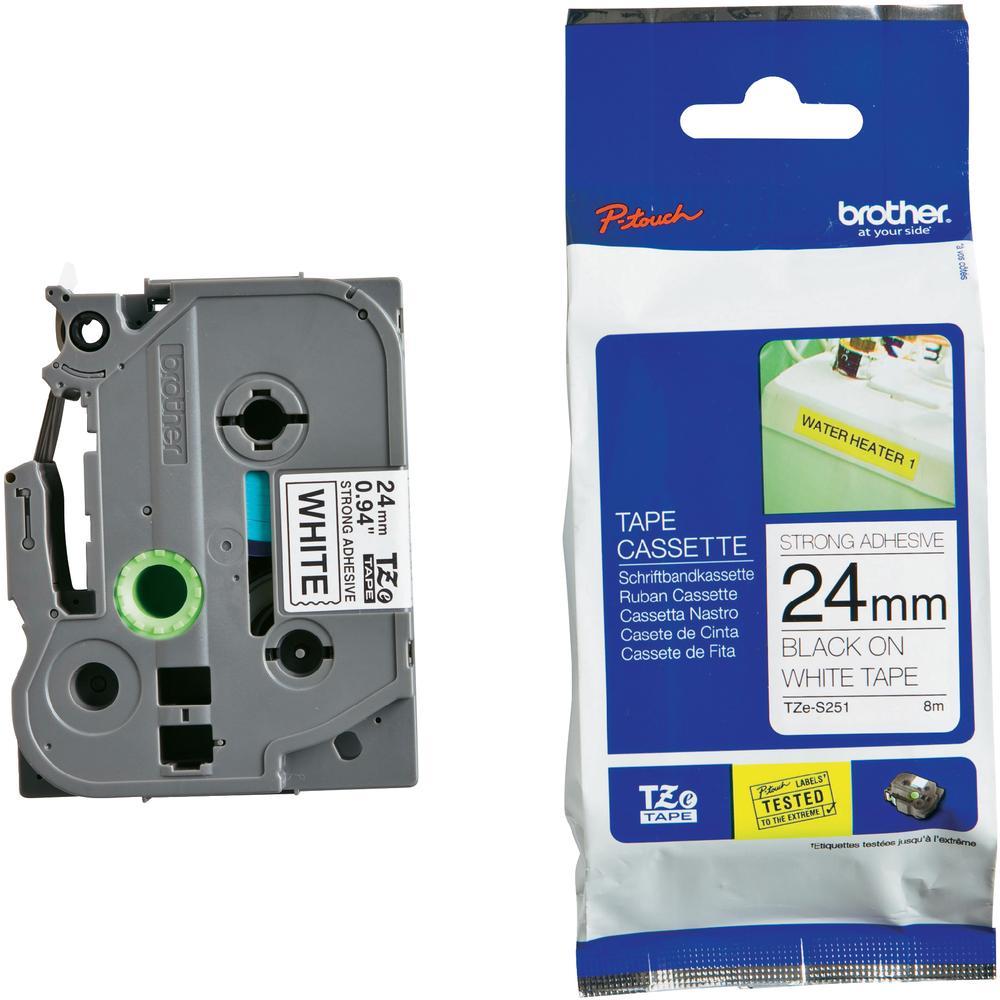 Brother TZe-S251 24mm Black on White Laminated Strong Adhesive Label Tape - 8m Compatible with Brother P-touch Label Printers