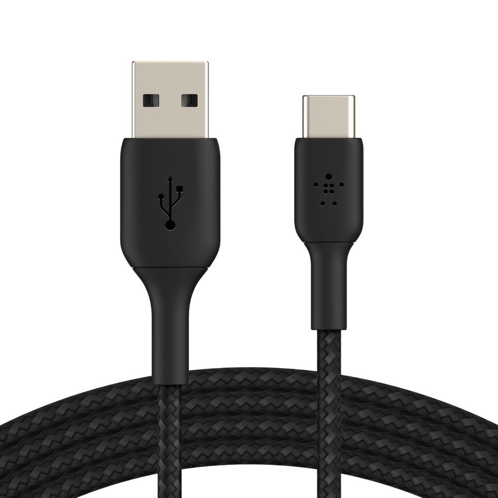 Belkin BoostCharge 3M Braided USB-C to USB-A Cable – 15W Fast Charging, 480Mbps Data, Durable Nylon, USB-IF Certified, Black
