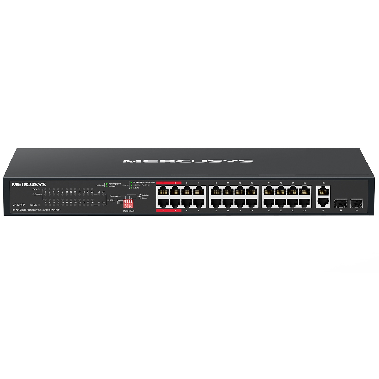 Mercusys MS128GP 28-Port Gigabit Rackmount Switch with 24-Port PoE+ and 295W Power Budget, Extend Mode, Isolation & Priority Modes