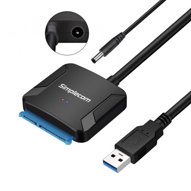 Simplecom SA236 USB 3.0 to SATA Adapter Cable Converter with Power Supply for 2.5" & 3.5" HDD SSD, Supports UASP, Hot-Swappable, USB 3.2 Gen1 5Gbps