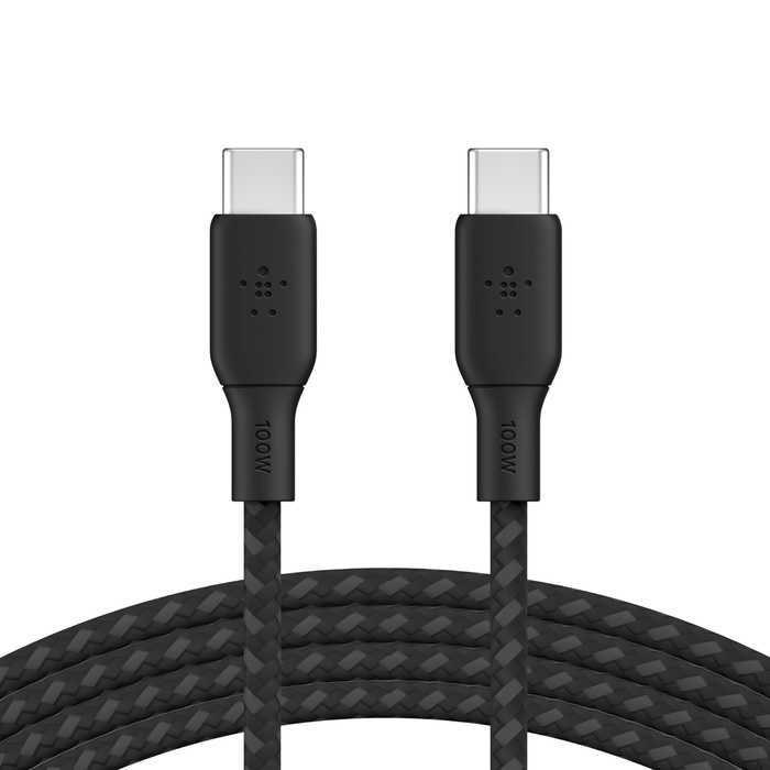 Belkin BoostCharge 3M Braided USB-C to USB-C Cable 100W Fast Charging 480Mbps Data Transfer Black USB-IF Certified Durable