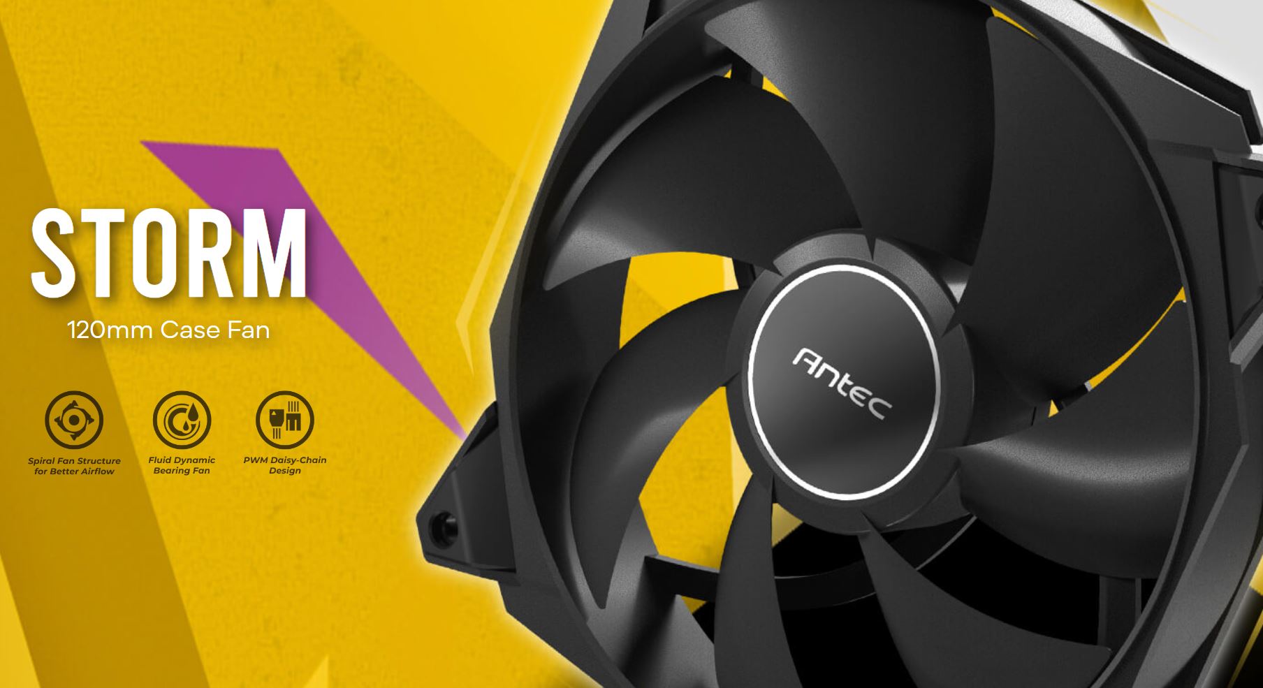 Antec Storm 120mm PWM FDB Case Fan 3-Pack with High Airflow 66.56 CFM, 2.7 mmH2O Air Pressure, Anti-Vibration Pads & PWM Daisy-Chain Design