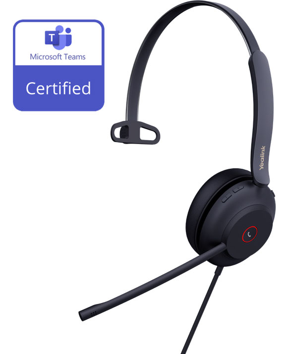 Yealink UH37 Microsoft Teams Certified USB Wired Headset Mono with 35mm Speaker, Busylight, Leather Ear Cushion, HD Audio