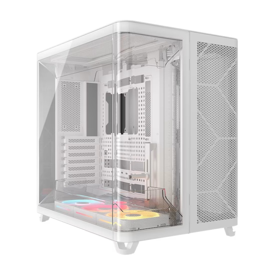 Corsair AIR 5400 LX-R RGB iCUE LINK Triple Chamber Mid-Tower PC Case - White | ATX/E-ATX | Tempered Glass | USB-C | 360mm Radiator Support