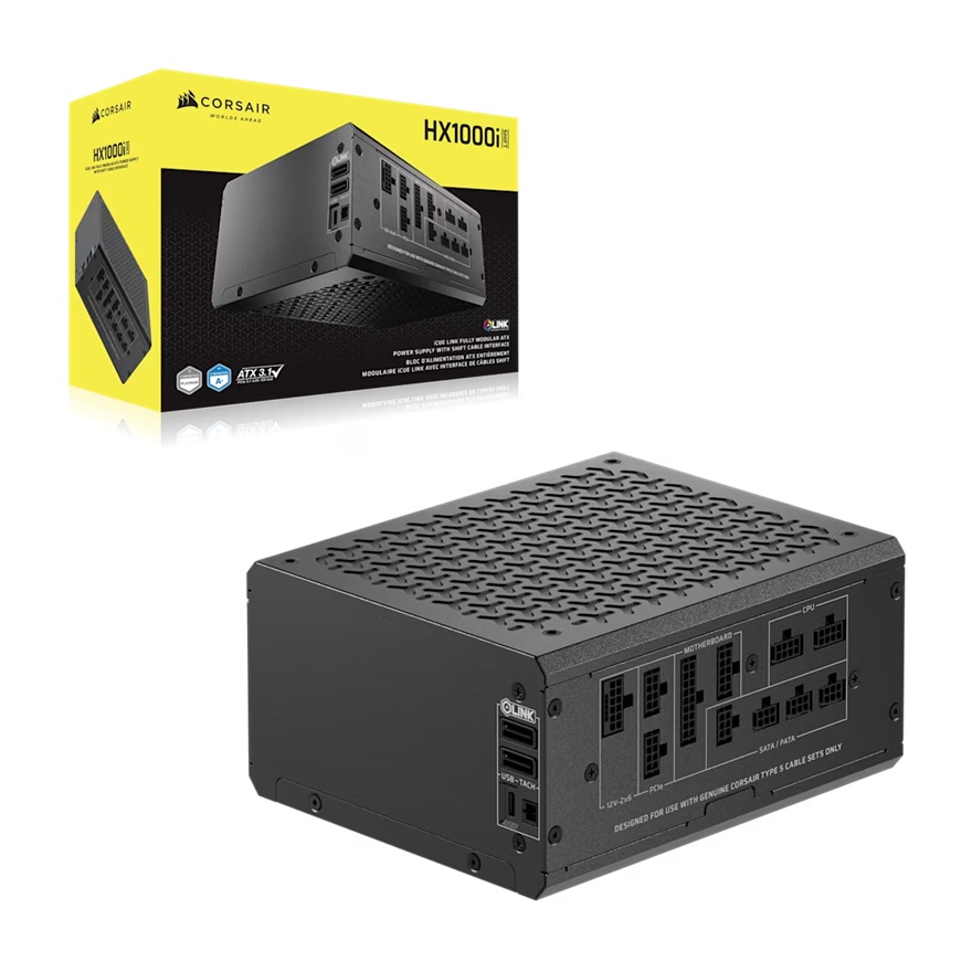 Corsair HX1000i SHIFT 1000W Fully Modular Platinum ATX 3.1 Power Supply with 140mm FDB Fan & 10-Year Warranty