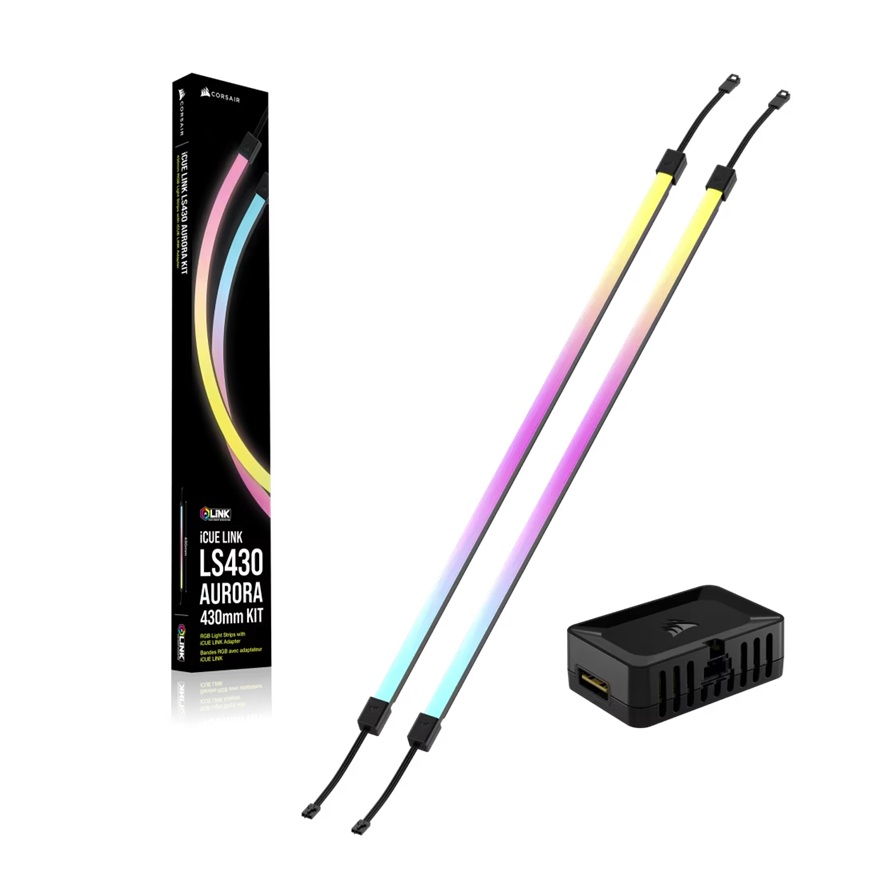 Corsair iCUE LINK LS430 Aurora RGB Light Strips 430mm Kit - Magnetic Mount, Addressable RGB LEDs, Compatible with iCUE Software