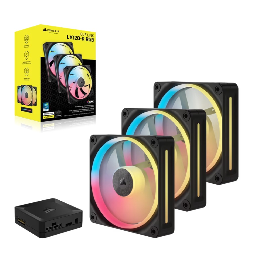 Corsair iCUE LINK LX120-R RGB 120mm PWM Reverse Fans Starter Kit Triple Pack with Magnetic Dome Bearing & Dual Light Loops