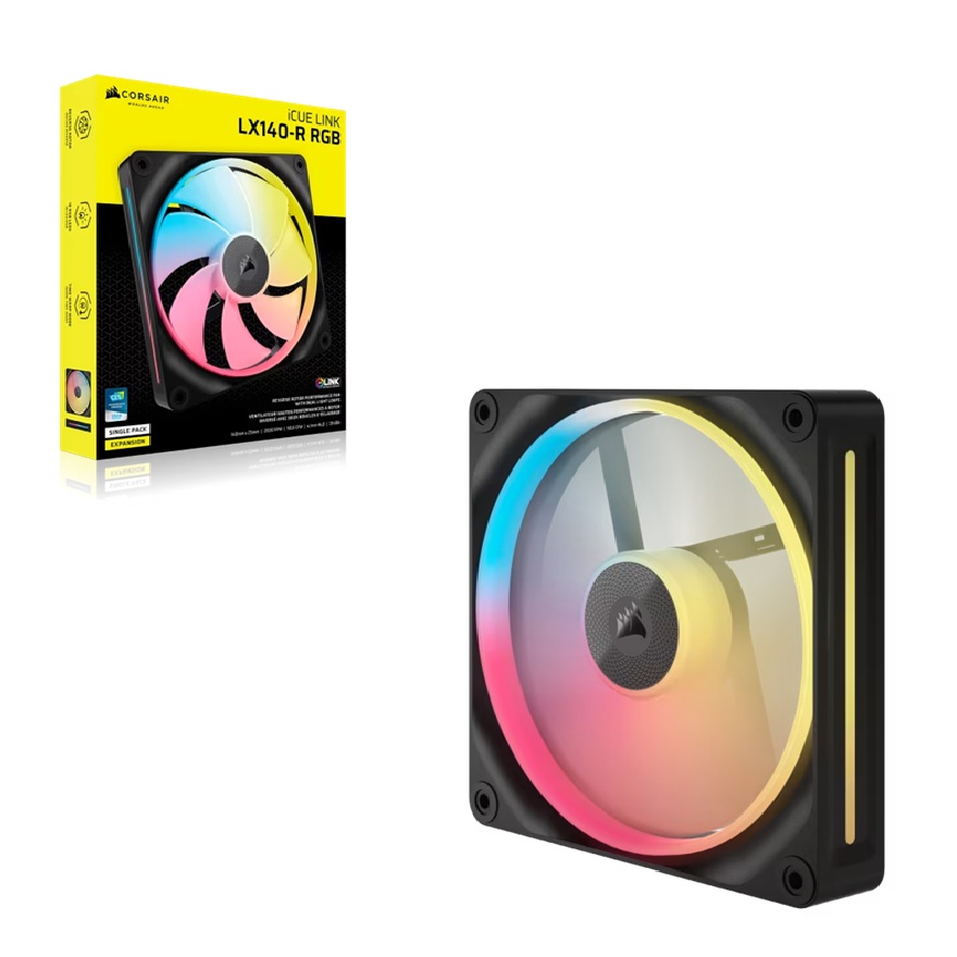 Corsair iCUE LINK LX140-R RGB 140mm PWM Reverse Fan - 90.6 CFM, 2000 RPM, Magnetic Dome Bearing, Static Pressure, Black