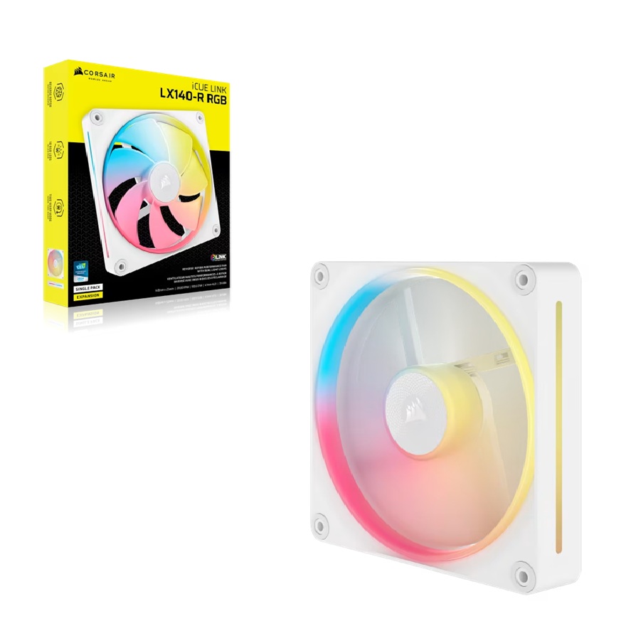 Corsair iCUE LINK LX140-R RGB 140mm PWM Reverse Fan - High Static Pressure, 90.6 CFM, Magnetic Dome Bearing, White