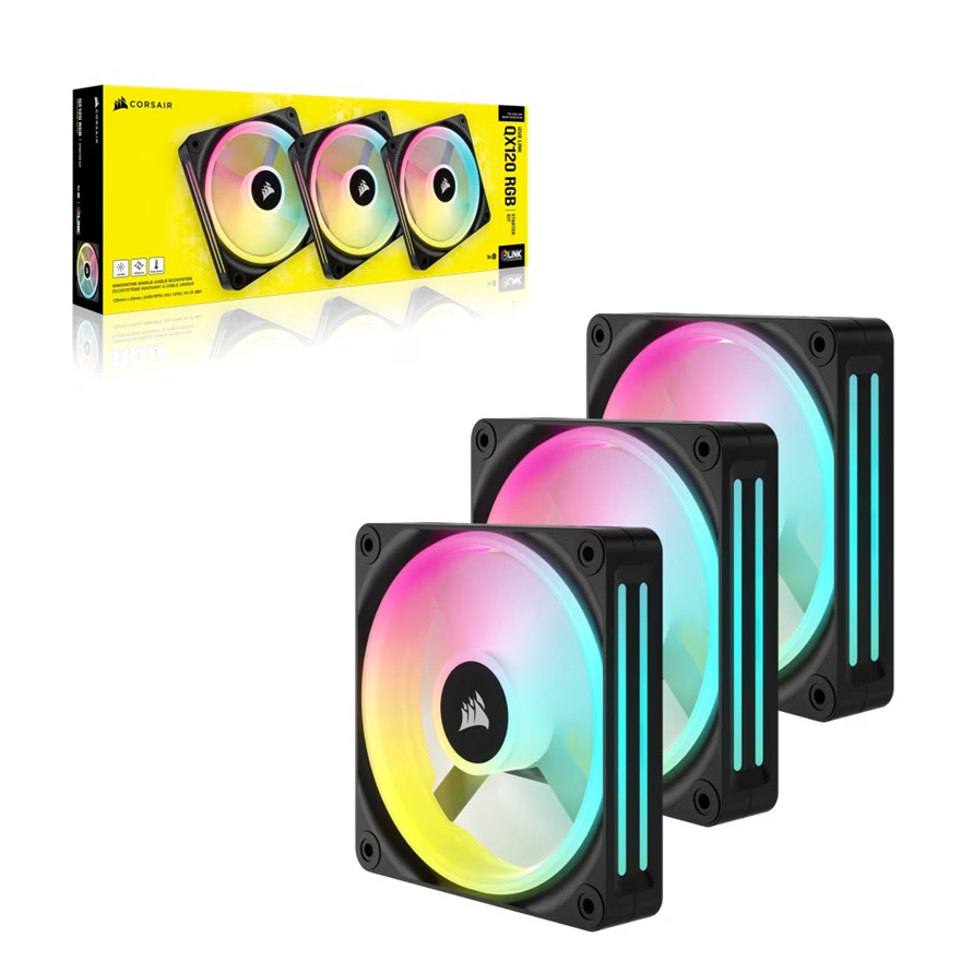 CORSAIR iCUE LINK QX120 RGB 120mm PWM PC Fans Starter Kit with iCUE LINK System Hub - Static Pressure, Magnetic Dome Bearing, 400-2400 RPM