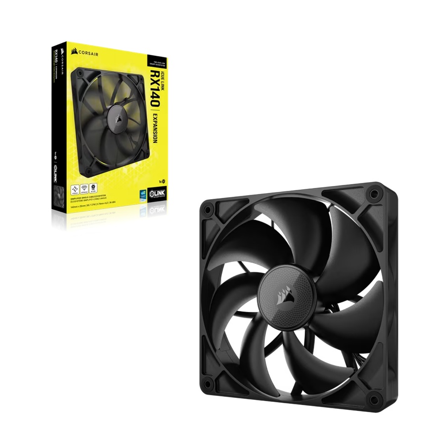 Corsair iCUE LINK RX140 140mm PWM High-Static Pressure Single Fan - 1700 RPM, 95.7 CFM, Magnetic Dome Bearing, Quiet Cooling