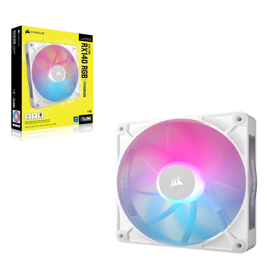 Corsair iCUE LINK RX140 RGB 140mm PWM White Case Fan with AirGuide Magnetic Bearing High Airflow & Static Pressure