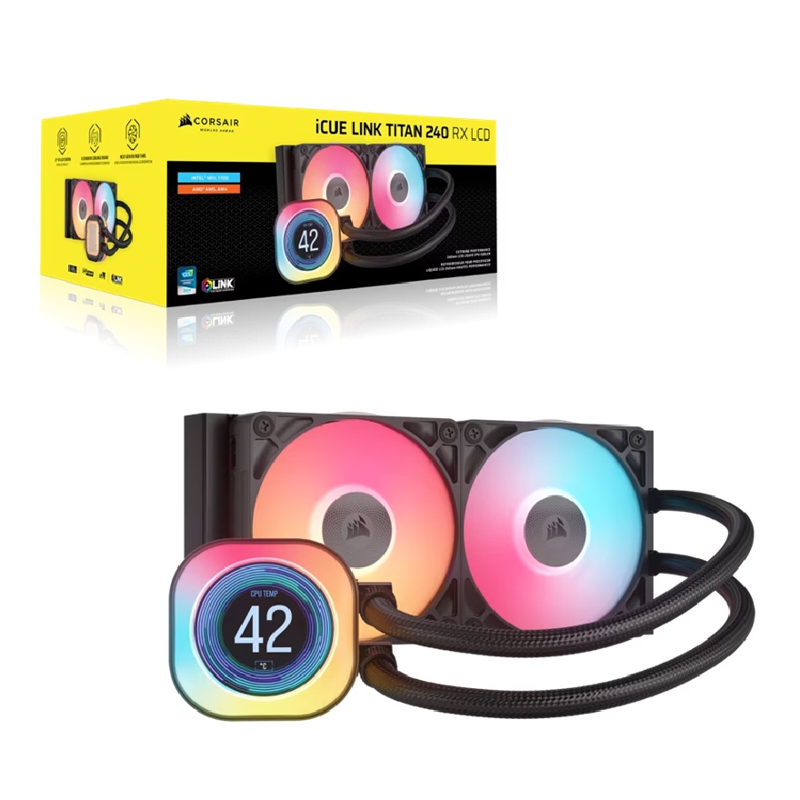 Corsair iCUE LINK TITAN 240 RX LCD Liquid CPU Cooler - 240mm Aluminum Radiator, 2.1" IPS LCD, Dual RGB Fans, Intel LGA1851/1700 & AMD AM5/AM4 Support