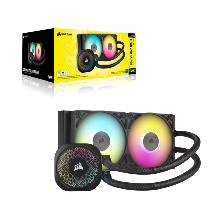 Corsair iCUE LINK TITAN 240 RX RGB AIO Liquid CPU Cooler – 240mm Aluminum Radiator, Copper Cold Plate, RGB Lighting, Intel LGA1851/1700 & AMD AM5/AM4 Support