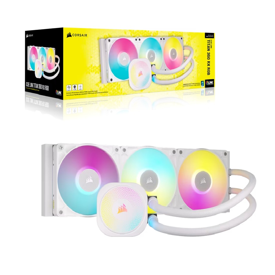 Corsair iCUE LINK TITAN 360 RX RGB AIO Liquid CPU Cooler – 360mm Aluminum Radiator, Copper Cold Plate, 73.5 CFM, 2100 RPM, RGB, Intel LGA 1851/1700 & AMD AM5/AM4 Support