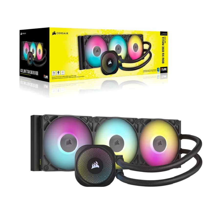 Corsair iCUE LINK TITAN 360 RX RGB AIO Liquid CPU Cooler – 360mm Aluminum Radiator, Copper Cold Plate, RGB, Intel LGA 1851/1700 & AMD AM5/AM4 Support