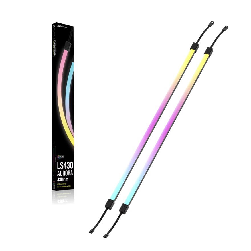 Corsair LS430 Aurora RGB Light Strips 430mm – Magnetic Mount, Addressable LEDs, iCUE Compatible, Flexible Silicone Diffuser