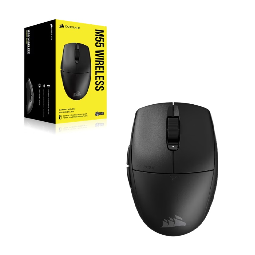 Corsair M55 WIRELESS Gaming Mouse - Ambidextrous, 24,000 DPI Optical Sensor, SLIPSTREAM Wireless & Bluetooth Connectivity, Long Battery Life