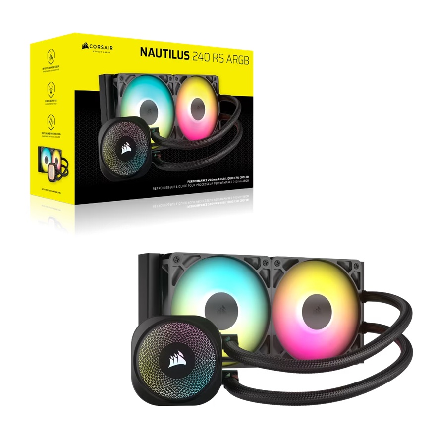 Corsair NAUTILUS 240 RS ARGB Liquid CPU Cooler - 240mm Radiator, 2x 120mm PWM Fans, Copper Cold Plate, Intel & AMD Compatible