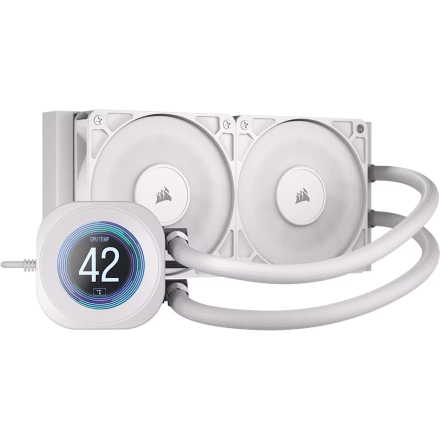Corsair NAUTILUS 240 RS LCD Liquid CPU Cooler White - 240mm Radiator, 2.1" IPS LCD Pump, 2x RS120 PWM Fans, AM5/LGA1851 Compatible, Copper Cold Plate, 400mm Tubing