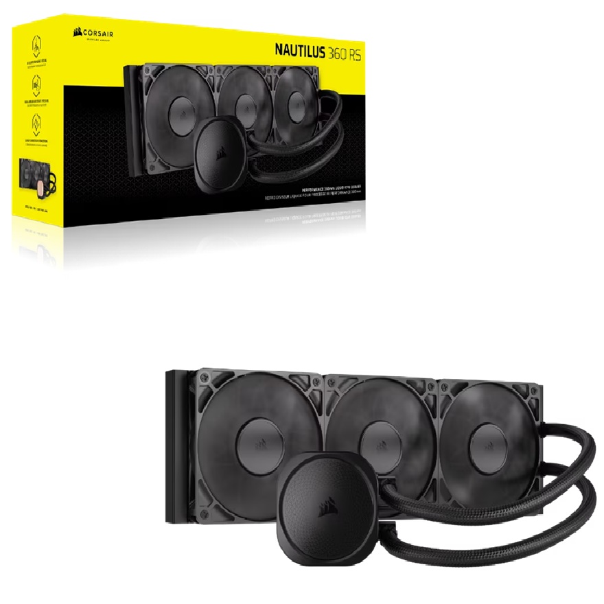 Corsair NAUTILUS 360 RS Liquid CPU Cooler – 360mm Aluminum Radiator, Copper Cold Plate, 3x RS120 PWM Fans, 1700 RPM, 450mm Tubing, Intel LGA 1851/1700 & AMD AM5/AM4 Compatible